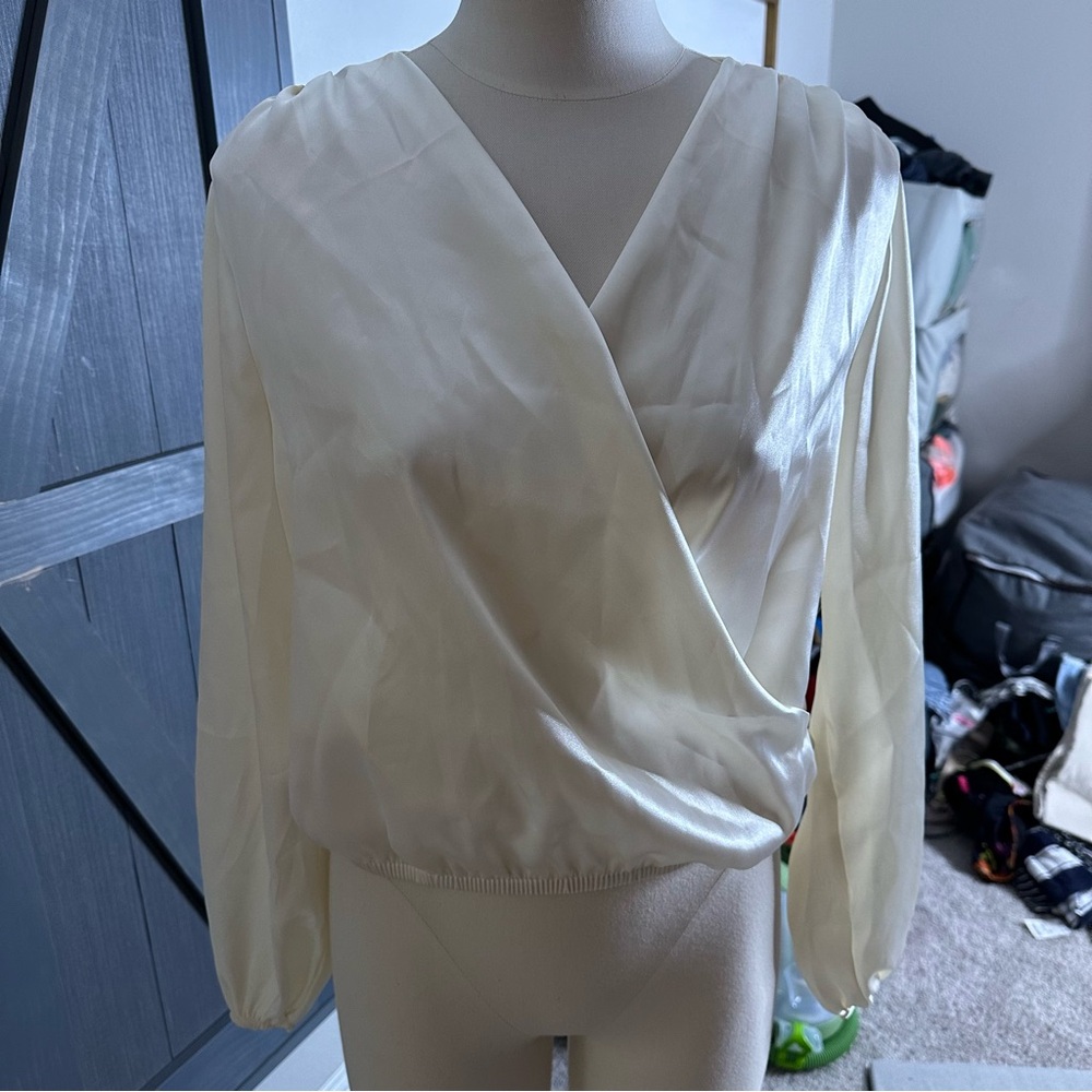 NEW Express Cream Wrap Blouse with Long Sleeves. Size Small